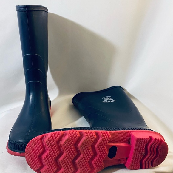 Kamik Navy Blue and Pink Waterproof Rain Boots Unisex Size 4 - Picture 2 of 2